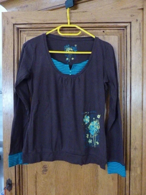 t shirt marron et turquoise manque longues neuf taille 40